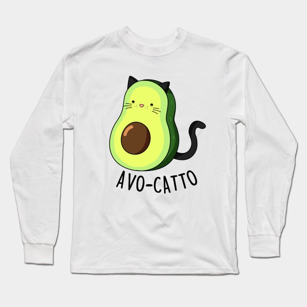 Avo-Catto Cute Funny Avocado Cat Pun Long Sleeve T-Shirt by punnybone